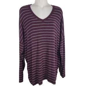CABI Womens Serenity Tee Top Medium Purple Gray Striped V Neck Oversized 3998